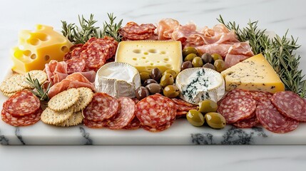 Assorted Charcuterie Board with Cheeses, Meats, Olives, and Crackers