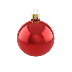 Red glass xmas ball isolated on white background. Christmas bauble ornament for festive holiday decor