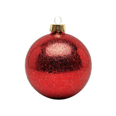Red glass xmas ball isolated on white background. Christmas bauble ornament for festive holiday decor