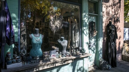 Shop Window Display with Mannequins and Accessories