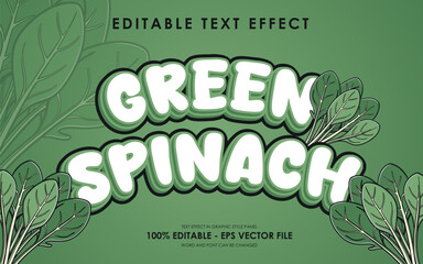 Editable green spinach Text Effect. with illustration of spinach. suitable for vegan themed