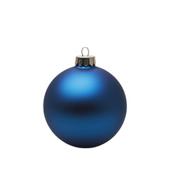 Blue glass xmas ball isolated on white background. Christmas bauble ornament for festive holiday decor