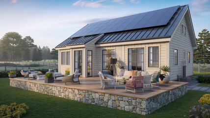 Cozy Solar-Powered Cottage with Spacious Wooden Deck and Garden Views