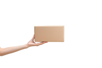 A hand holds a rectangular cardboard box, showcasing its size and shape.