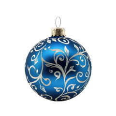 Fototapeta premium Blue glass xmas ball isolated on white background. Christmas bauble ornament for festive holiday decor