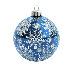 Fototapeta premium Blue glass xmas ball isolated on white background. Christmas bauble ornament for festive holiday decor