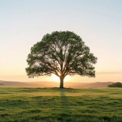Obraz premium Majestic tree under a serene sunset.