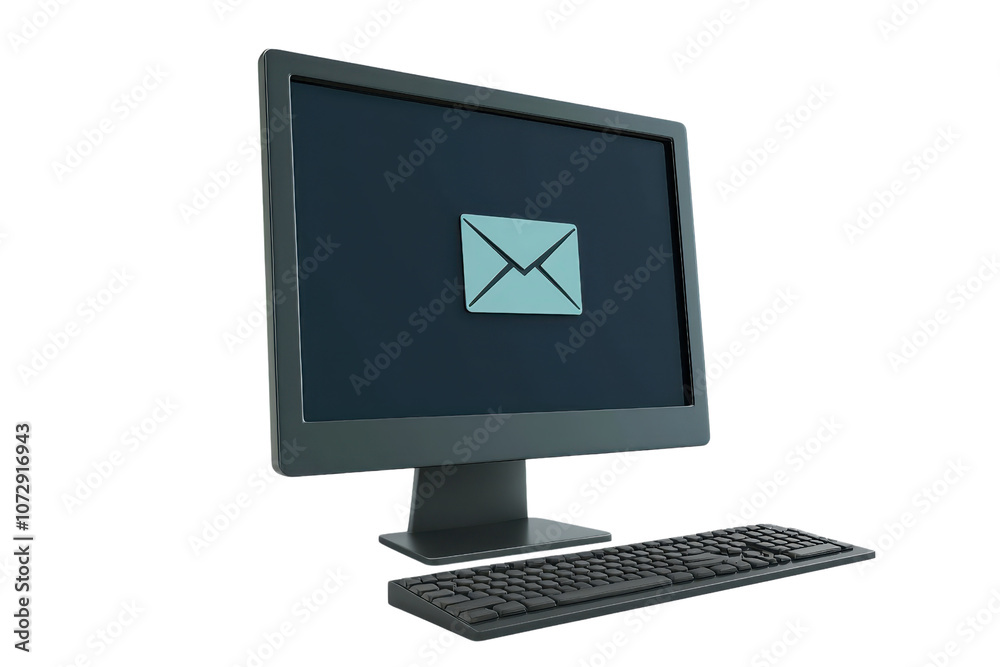 Poster a computer monitor displaying an email icon on the screen.