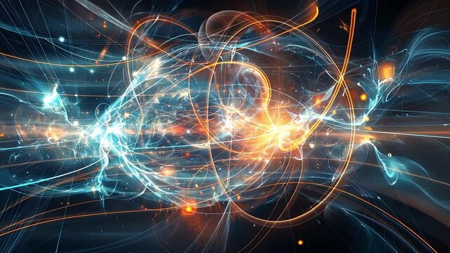 An artistic interpretation of a scientific diagram with abstract shapes and lines merging together to show the unification of the electromagnetic and weak forces.