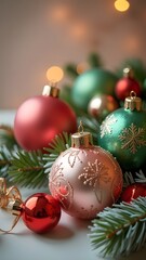 Obraz premium Composition of red and green Christmas balls.