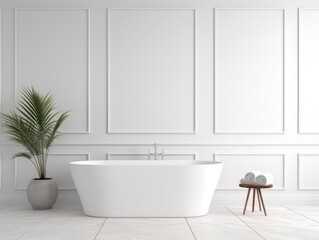 Fototapeta premium Blank Canvas: A White Bathtub in a Minimalist Retreat