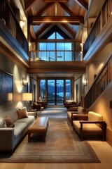 Modern Cabin Living Room with Mountain View