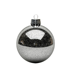 Fototapeta premium Silver glass xmas ball isolated on white background. Christmas bauble ornament for festive holiday decor
