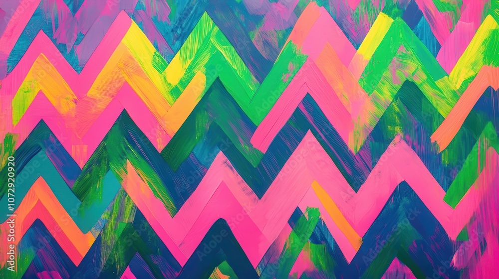 Poster abstract chevron pattern with bright colors and brushstrokes