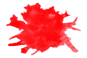 Separate red watercolor splash on transparent background