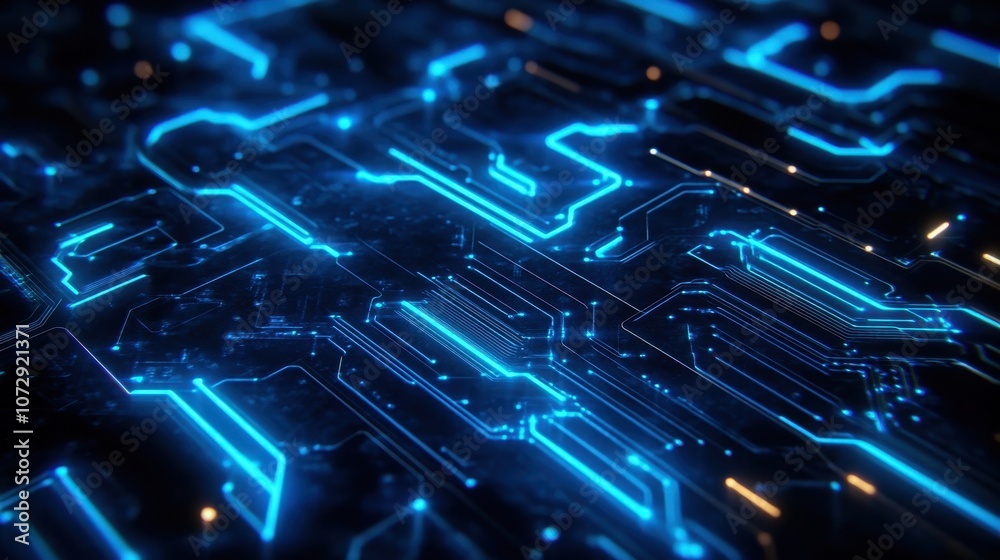 Poster abstract glowing blue circuit board pattern