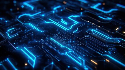 Abstract Glowing Blue Circuit Board Pattern