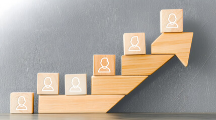 Growth concept with wooden blocks and figures.