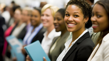Job seekers actively engaging with recruiters at a bustling career fair, showcasing determination and eagerness in their pursuit of professional opportunities.
