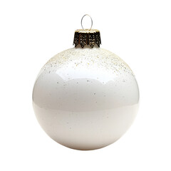 White glass xmas ball isolated on white background. Christmas bauble ornament for festive holiday decor