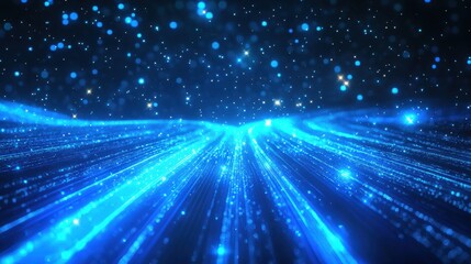 Fototapeta premium Abstract Blue Light Streaks and Glowing Particles Background