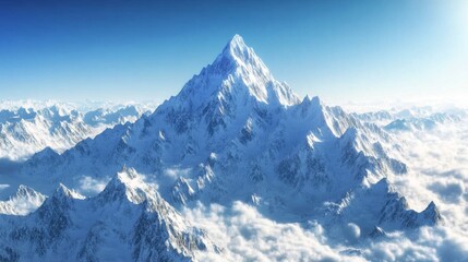 Obraz premium A breathtaking view of the Nanda Devi range from the border of China and India, with towering, jagged peaks and vast expanses of snow-covered terrain under a clear blue sky