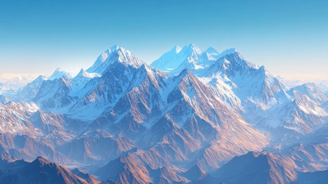 A breathtaking view of the Nanda Devi range from the border of China and India, with towering, jagged peaks and vast expanses of snow-covered terrain under a clear blue sky