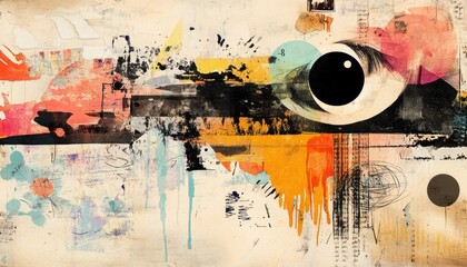 Abstract Collage with a Large Eye and Textured Background