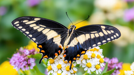 stunning close up of butterfly with vibrant wings perched on colorful flowers, showcasing nature beauty