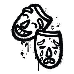 Graffiti Spray happy and sad mask isolated on white background