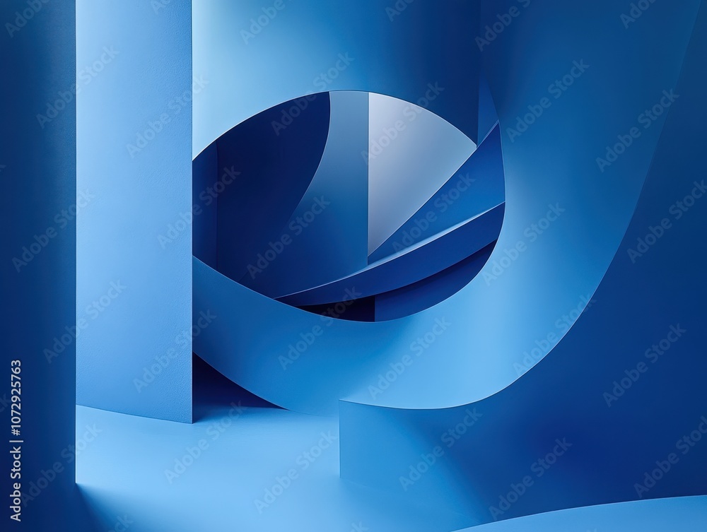 Poster Abstract Blue Shapes Intersecting and Overlapping