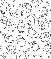 Naklejka premium Birds allover seamless pattern vector outline design artillustration.