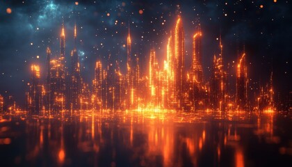 Futuristic Cityscape Illuminated with Glowing Lights
