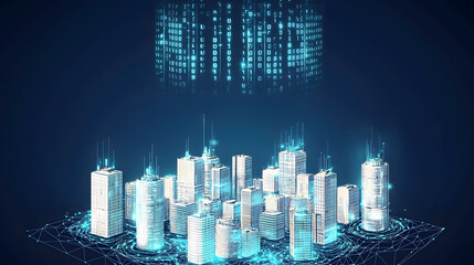 Futuristic city with digital elements