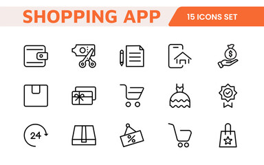 Shopping Icon Set. Vibrant and engaging icons for enhancing e-commerce platforms, perfect for product listings, cart management, and checkout processes to elevate the online shopping experience.
