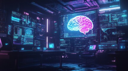 Active brain-computer interface with a display shifting from blue to purple.