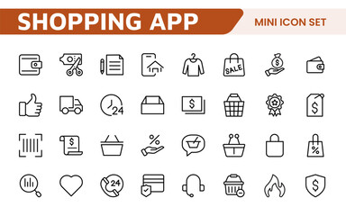 Shopping Icon Set. Vibrant and engaging icons for enhancing e-commerce platforms, perfect for product listings, cart management, and checkout processes to elevate the online shopping experience.