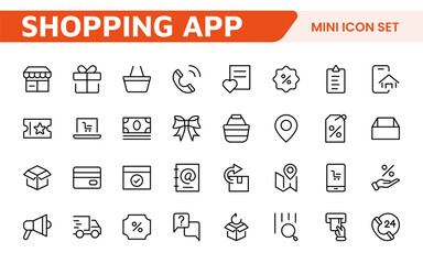 Shopping Icon Set. Vibrant and engaging icons for enhancing e-commerce platforms, perfect for product listings, cart management, and checkout processes to elevate the online shopping experience.