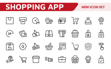 Shopping Icon Set. Vibrant and engaging icons for enhancing e-commerce platforms, perfect for product listings, cart management, and checkout processes to elevate the online shopping experience.