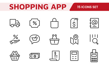 Shopping Icon Set. Vibrant and engaging icons for enhancing e-commerce platforms, perfect for product listings, cart management, and checkout processes to elevate the online shopping experience.