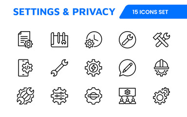 Settings & Maintenance Icon Set. Sleek and functional icons for user interfaces, perfect for enhancing apps and websites with intuitive navigation for settings, updates, and maintenance.