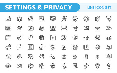 Settings & Maintenance Icon Set. Sleek and functional icons for user interfaces, perfect for enhancing apps and websites with intuitive navigation for settings, updates, and maintenance.