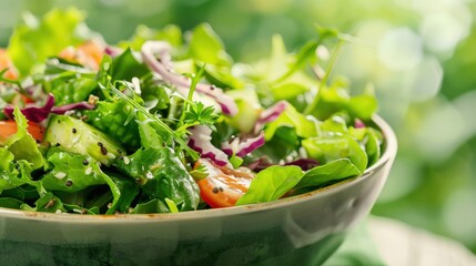 Fresh green salad with colorful vegetables.