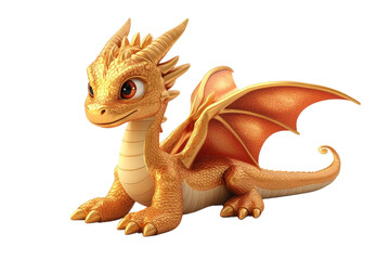 Fototapeta premium A charming golden dragon character with vibrant scales and playful expression, isolated on transparent or white background