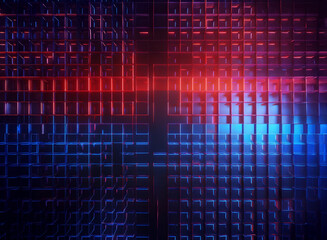 Obraz premium A digital abstract with a grid of glowing red and blue squares.