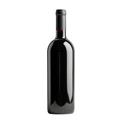 A full red wine bottle isolated on white background with a label