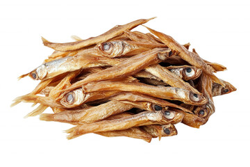 Obraz premium A pile of dried, small fish with large eyes, arranged in a circular pattern, isolated on transparent or white background