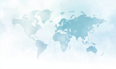 Fototapeta premium A light blue background with a digital world map and global network connections, representing the concept of international business or connectivity, Ai