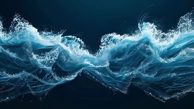 An artistic representation of a symmetrical wave being disrupted and breaking apart representing the breaking of symmetry in wave function collapse.