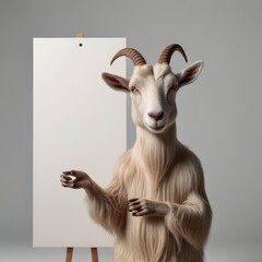 Obraz premium goat wearing sun glases with signboard,3d mouse with a sign board 